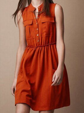 Burberry Burnt Orange Sleeveless Shirt Dress | Snap Button Mini, Pockets